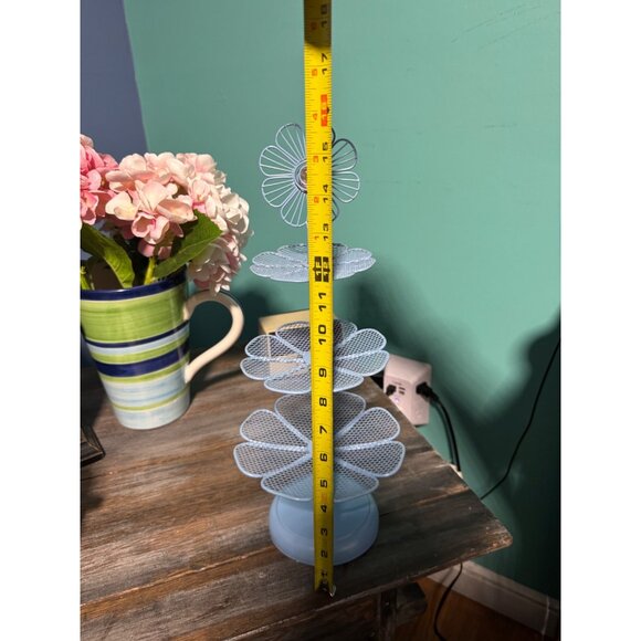 Blue  & Pink Wire Floral 3-Tier Cupcake Stand  Nantucket / Display 17" Tall - Picture 4 of 5